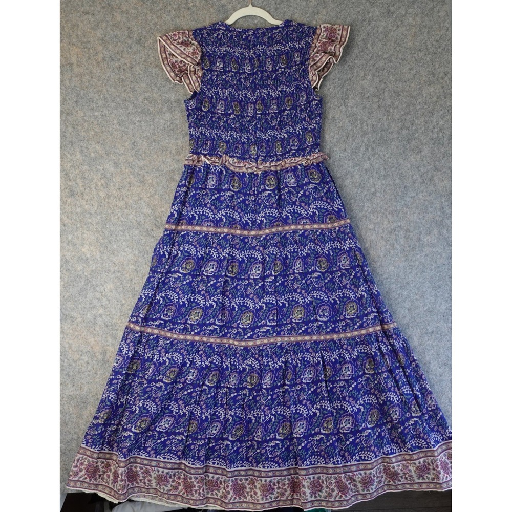 Sea New York Dress Womens 4 Blue Floral Smocked Tiered Maxi Boho Prairie Coastal - Picture 5 of 14